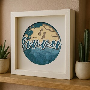 3D Summer Shadow Box SVG Template, Colored Sea Waves Papercut Beach ...