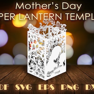 Happy Mothers Day papieren lantaarn sjablonen, moeder en baby papier gesneden diy lantaarn papercraft, decor kaarsen sjabloon cricut svg eps dxf-kunst