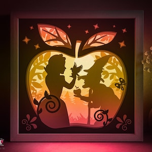 Snow White Shadow box SVG Template, Fairytale Princess Papercut Lightbox cricut SVG, 3D layered Paper cut Light box DXF Papercraft