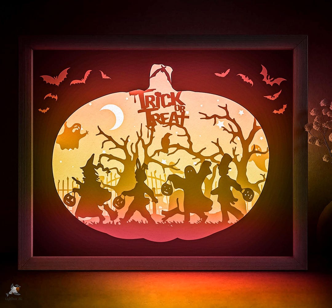 Halloween Pumpkin Shadow Box SVG Template, Trick or Treat Papercut ...