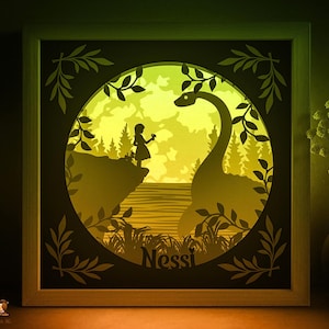 Loch Ness Monster Shadow box SVG Template, Nessi Papercut Lightbox cricut SVG, 3D layered Fantasy Sci-fi Paper cut Light box DXF Papercraft