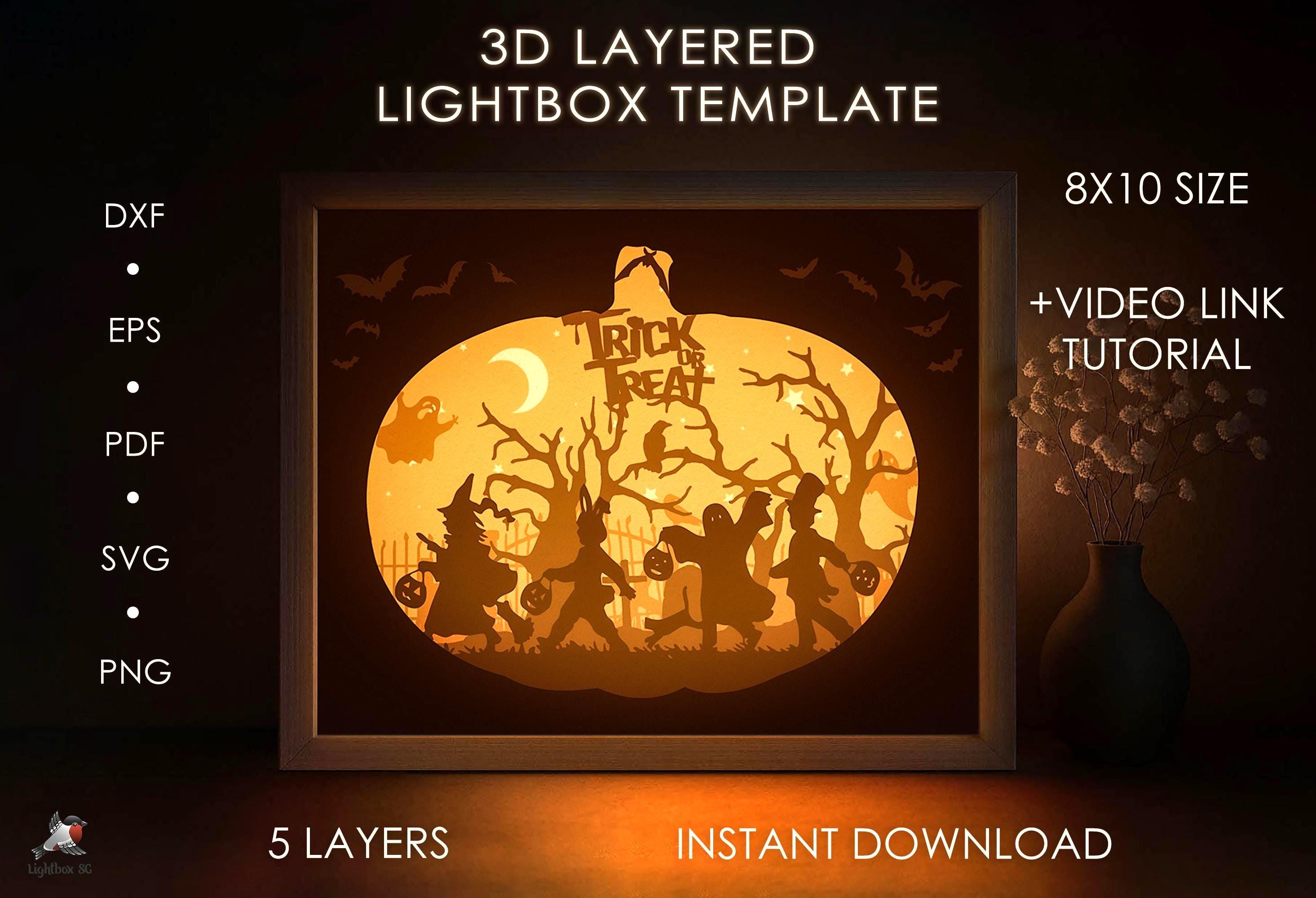Halloween Pumpkin Shadow Box SVG Template, Trick or Treat Papercut ...