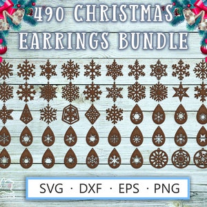 490 Weihnachten Ohrringe SVG Bundle, Png DXF Eps Laser geschnitten Ohrringe svg glowforge xmas hirsch winter weihnachtsmann Cricut Ohrringe svg Vorlage