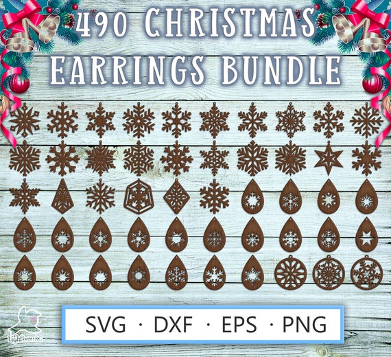 490 Christmas earrings SVG bundle, Png DXF Eps laser cut earrings svg glowforge xmas deer winter santa cricut earrings svg  jewelry template