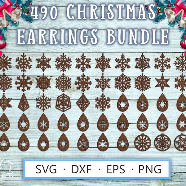 490 Christmas earrings SVG bundle, Png DXF Eps laser cut earrings svg glowforge xmas deer winter santa cricut earrings svg  jewelry template