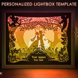 Caixa de sombras personalizada para presente de casamento, modelo SVG, placas de casamento personalizadas, data, caixa de luz em papel recortado, caixa de luz em papel SVG, camada 3D, Cricut, caixa de luz em papel artesanal