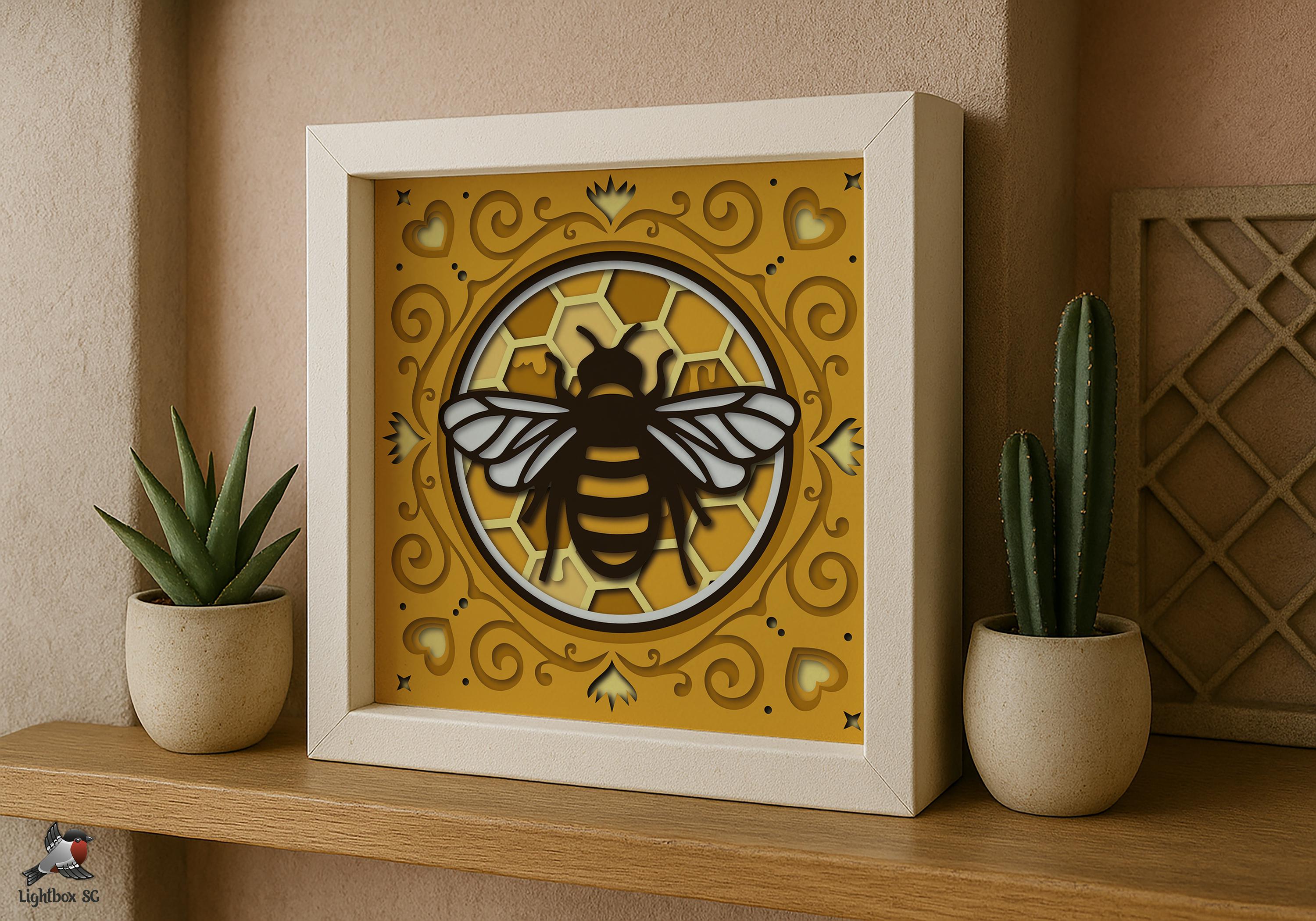 3D Bee Shadow Box SVG Template, Honeycomb Colored Papercut Shadow Box ...