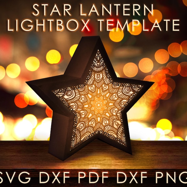 Mandala Star Lantern Shadow box SVG Template, Ornament Pattern Papercut Lightbox cricut SVG, 3D layered Paper cut Light box Papercraft DXF Mandala Star Lantern Shadow box SVG Template, Ornament Pattern Papercut Lightbox cricut SVG, 3D layered Paper cut Light box Papercraft DXF