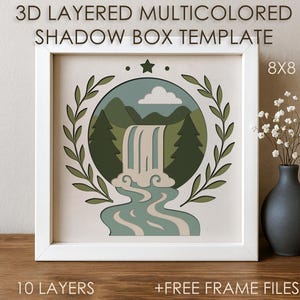 Waterfall Shadow box SVG Template, Cute Landmark Colored Papercut Lightbox cricut file, 3D layered Nature Papercraft Cardstock DXF PNG art
