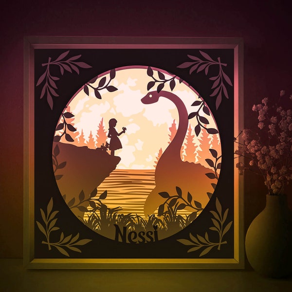 Loch Ness Monster Shadow box SVG Template, Nessi Papercut Lightbox cricut SVG, 3D layered Fantasy Sci-fi Paper cut Light box DXF Papercraft Loch Ness Monster Shadow box SVG Template, Nessi Papercut Lightbox cricut SVG, 3D layered Fantasy Sci-fi Paper cut Light box DXF Papercraft