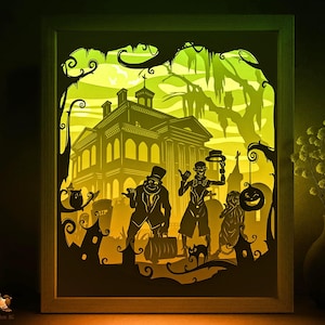 Halloween ghosts Shadow box SVG Template, Haunted House Papercut Lightbox cricut SVG, 3D layered Paper cut Light box DXF Papercraft