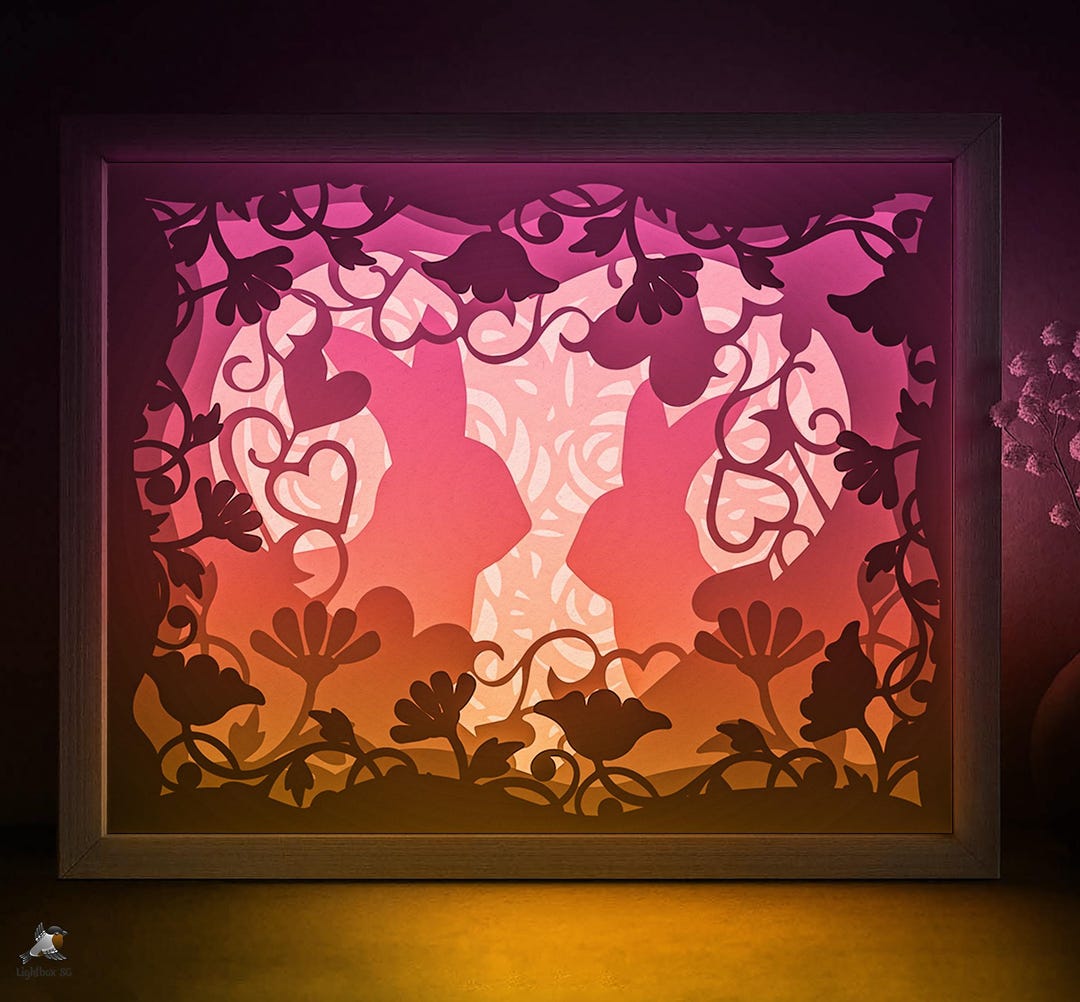 Love Heart Shadow Box SVG Template, Bunny Rabbits Papercut Lightbox ...
