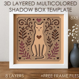 Modèle chat motif ombre boîte modèle DXF SVG, fichier cricut animal coloré Papercut, boîte en papier découpé en couches 3D Papercraft art cartonné