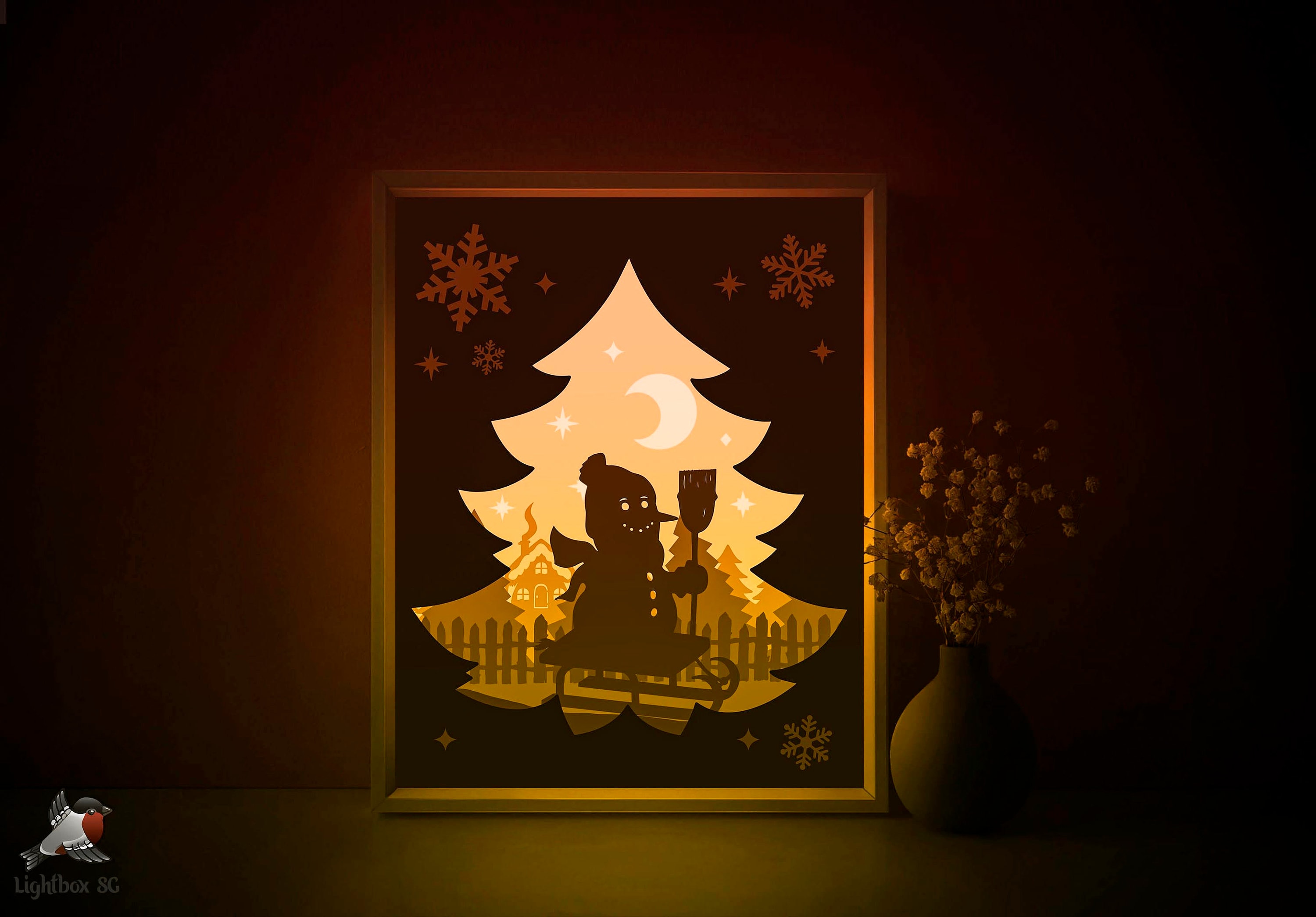 Snowman Shadow Box SVG Template Merry Christmas Papercut - Etsy