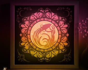 Zodiac Aquarius Shadow box SVG Template, Astrological Signs Papercut Lightbox cricut SVG, 3D layered Paper cut Light box DXF Papercraft
