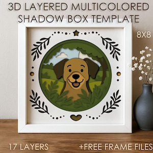 Wald Baby Hund Schattenbox SVG DXF Vorlage, farbiger Papierschnitt Tier Cricut-Datei, 3D-Schicht Papierschnitt Box Papierkunst Karton Kunst