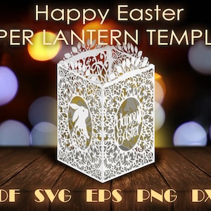 Frohe Ostern Papierlaterne Vorlagen, süßes Hoppy Häschen Papierschnitt DIY Laterne Papier, Dekor Kerzen Vorlage Cricut svg eps dxf Kunst