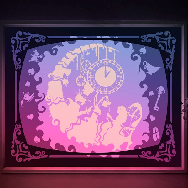 Alice in Wonderland fairytale Shadow box SVG Template, Papercut Lightbox cricut SVG, 3D layered Paper cut Light box DXF Papercraft Alice in Wonderland fairytale Shadow box SVG Template, Papercut Lightbox cricut SVG, 3D layered Paper cut Light box DXF Papercraft