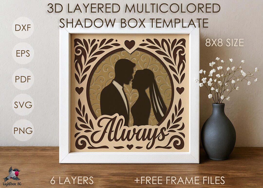 3D Wedding Shadow Box SVG Template, Wedding Customizable Papercut ...