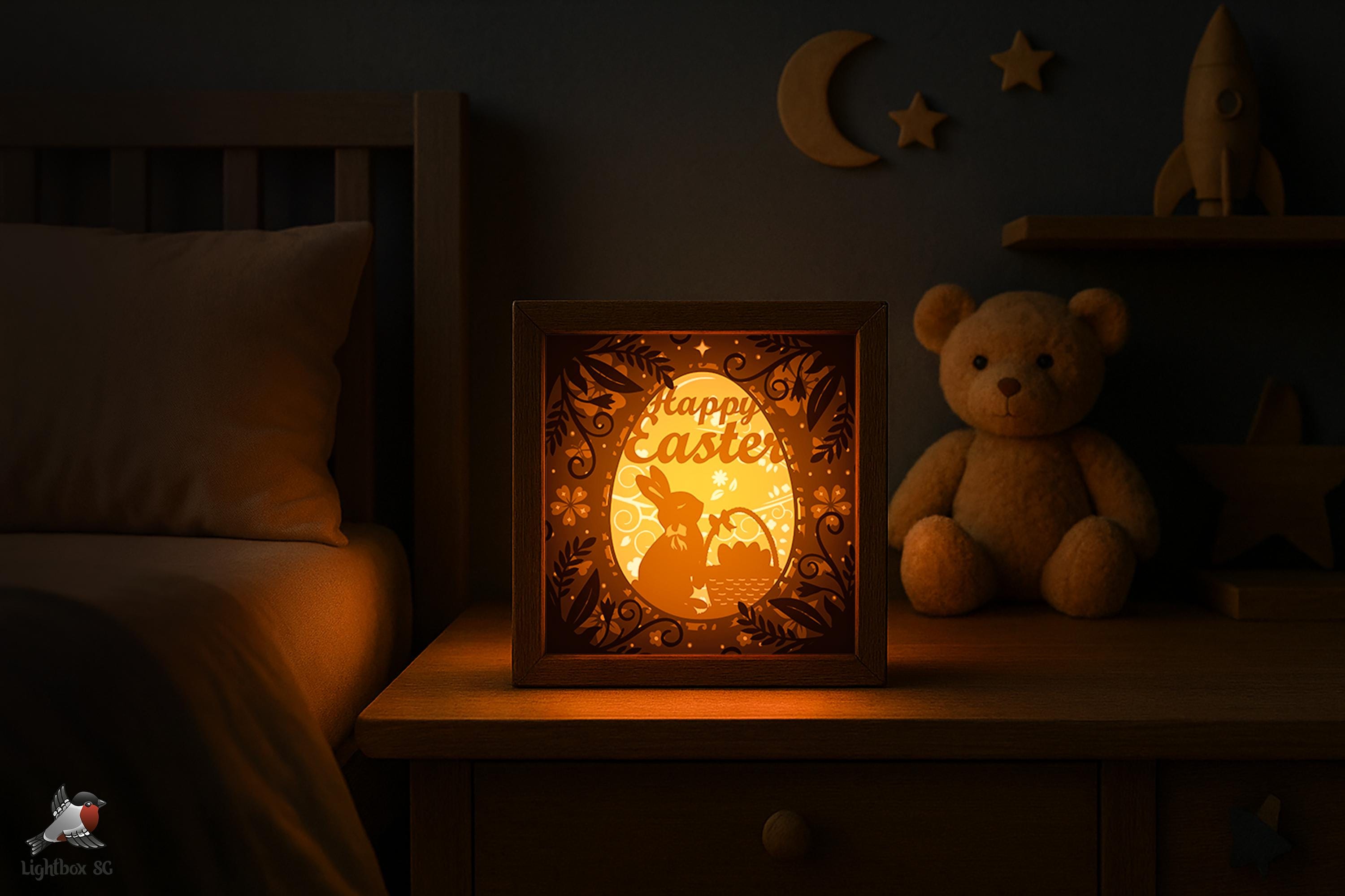 Happy Easter Shadow Box SVG Template, Easter Bunny Papercut Lightbox ...