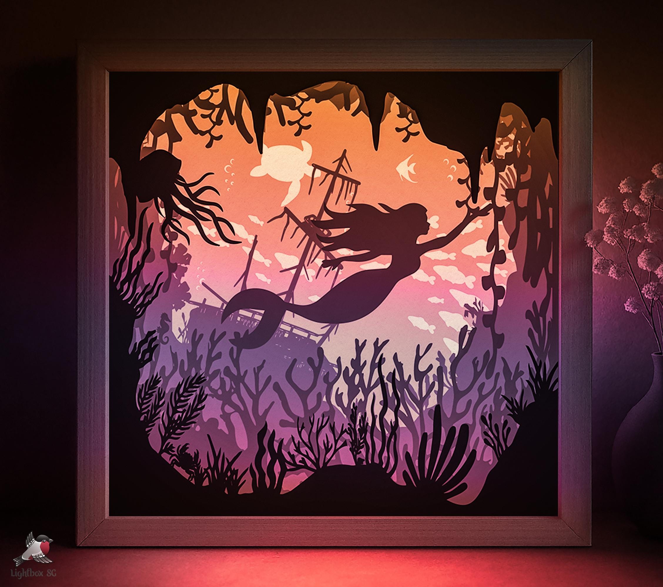 Little Mermaid Shadow Box SVG Template, Fairytale Papercut Lightbox ...