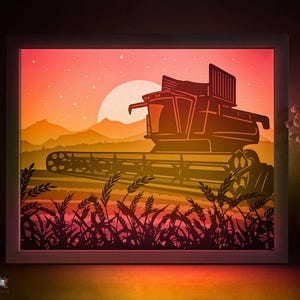 Tarweveldschaduw doos SVG-sjabloon, boerderij combineren papercut lightbox cricut SVG, 3D gelaagde papier gesneden lichtbak DXF Papercraft