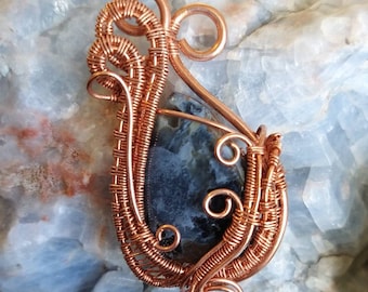 Handmade Sodolite Pendant,Copper Wire Jewelry,Unique,Pendant,Summer Jewelry,7th Anniversary Gift,Gift for Her,Graduation Gift,Artisan