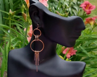 Hoop Earrings Oxidized Copper Dangle Earrings,Copper Dangle Earring,Dangle Earring,Antiqued Hoop Earrings,Hammered,Handmade,Gift for Her