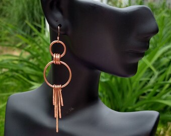 Unique Hoop Earrings Copper Hammered Dangle Earrings,Copper Dangle Earring,Dangle Earring,Hoop Earrings,Hammered,Handmade,21st Birthday Gift