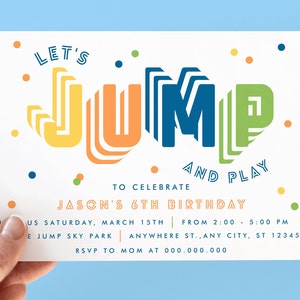 Editable Jump Invitation, Trampoline Party, Jump Bounce House Invite, Let's Jump And Play, Jumping Party Invitation, Boy Birthday Party