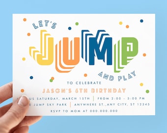 Editable Jump Invitation, Trampoline Party, Jump Bounce House Invite, Let's Jump And Play, Jumping Party Invitation, Boy Birthday Party