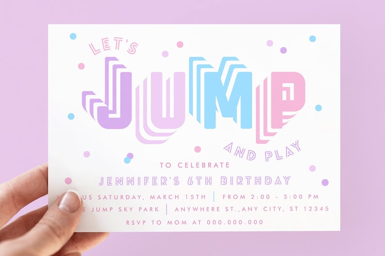 Editable Girl Jump Invitation, Trampoline Party, Jump Bounce House
