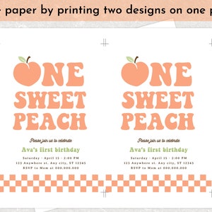 Editable One Sweet Peach Birthday Invitation, Retro Peach 1st Birthday Invitation, Groovy Peach Invite, Sweet As A Peach First Birthday image 7