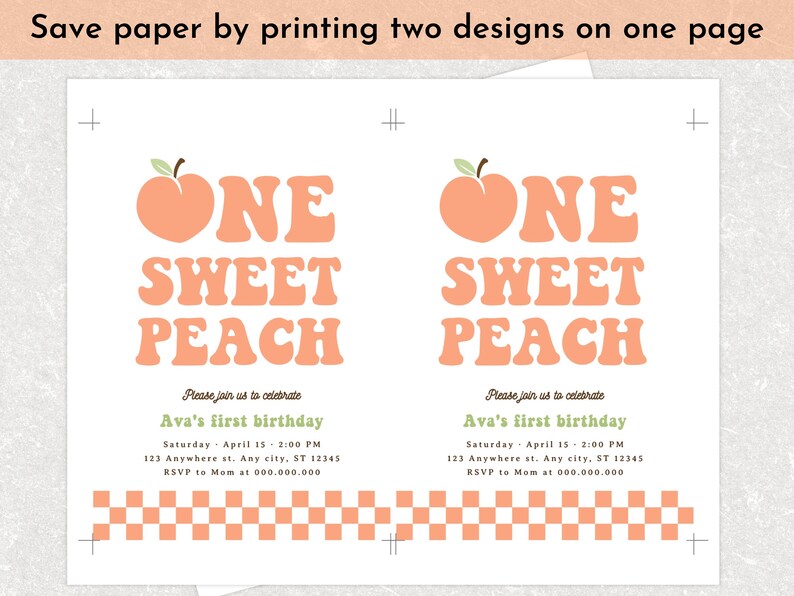 Editable One Sweet Peach Birthday Invitation, Retro Peach 1st Birthday Invitation, Groovy Peach Invite, Sweet As A Peach First Birthday image 7