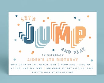 Editable Jump Invitation, Trampoline Party, Jump Bounce House Invite, Let's Jump And Play, Jumping Party Invitation, Boy Birthday Party