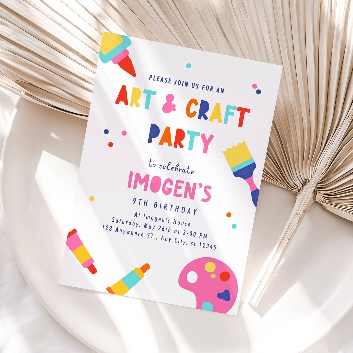 Editable Art and Craft Party Invitation, Painting Party Invitation ...