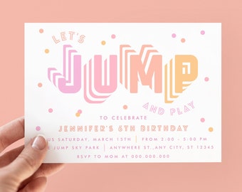 Editable Jump Invitation, Trampoline Party, Jump Bounce House Invite, Let's Jump And Play, Jumping Party Invitation, Any Age Girl Birthday