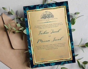 Nikkah Wedding Contract, Customised Nikkah Certificate, Personalised Nikkah Certificate, Islamic Marriage contract, Wedding, Nikah nama