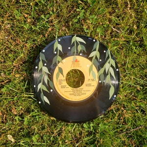 Vines Painted on 45 Record, Record Art, Upcycled Art, Vintage Decor, Wall Art