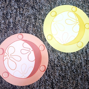 Pastel Cartoon Ocean Painted Wooden Windows, Orange and Yellow