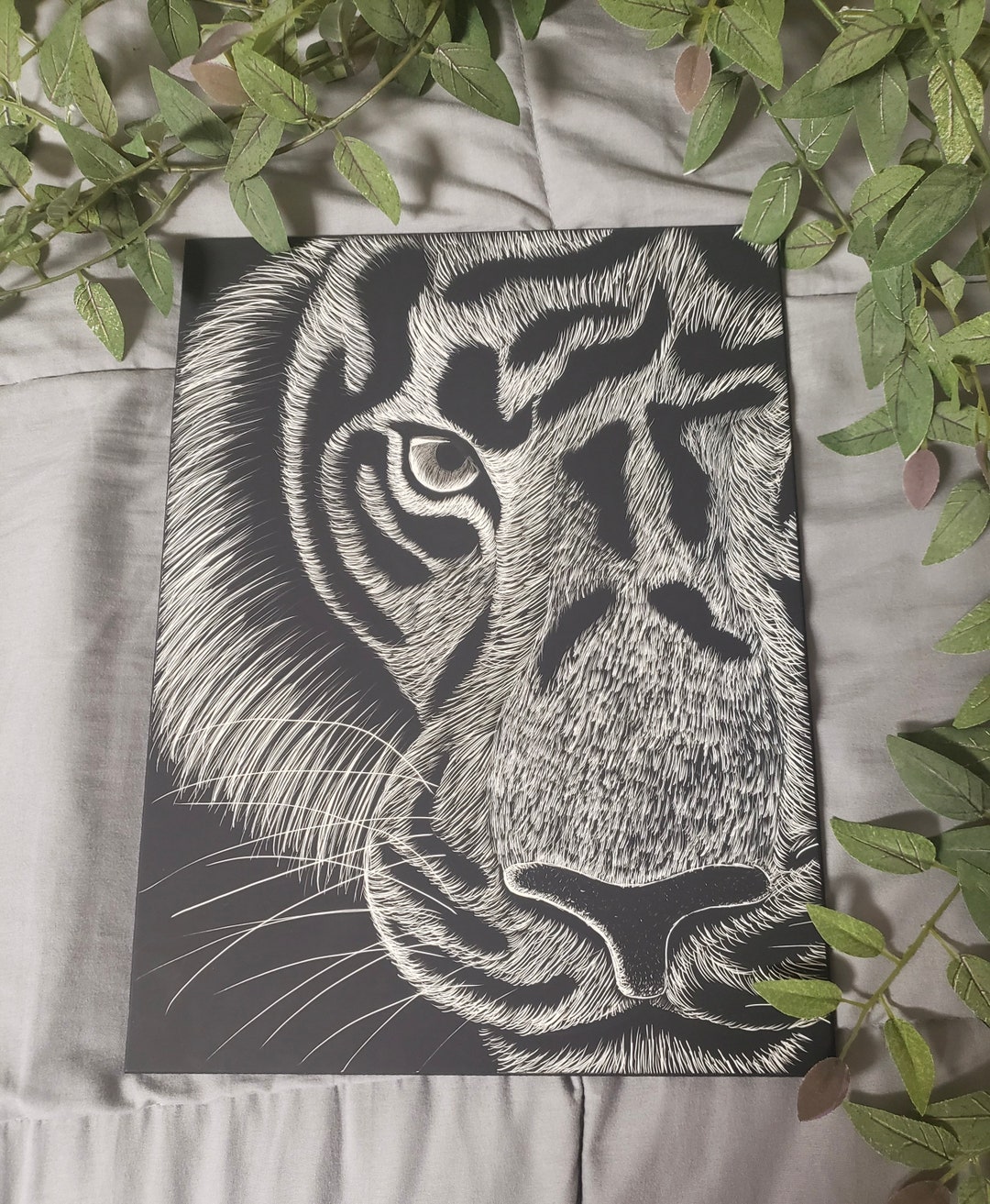 Original Scratchboard Tiger Engraved Scratchboard Art Etsy