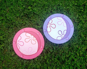 Pastel Cartoon Ocean Scene Handpainted Window, Pink or Purple