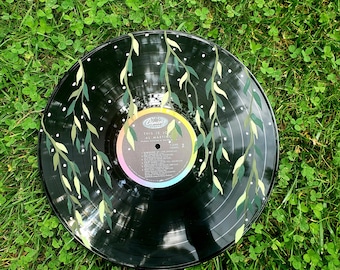 Vines Painted on Upcycled Vinyl Record, Record Art, Upcycled Art, Vintage Decor, Wall Art