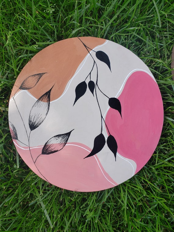 Abstract Boho Art on Circular Canvas Choose Between Pink, Green, or Custom  Ordered Canvas 
