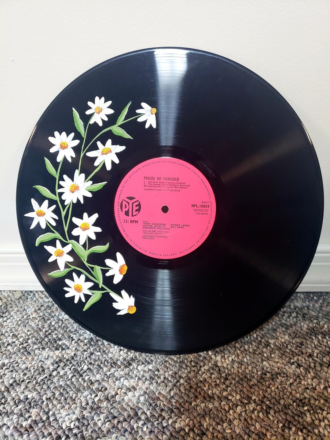 Daisies Painted on Upcyled Vinyl, Record Art, Painted Vinyl Art Etsy