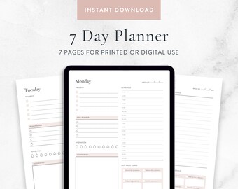 7 Day Planner Printable | Minimalist Daily To Do List, Weekly Planner Checklist, Study Template | PDF Download A4, A5, Letter