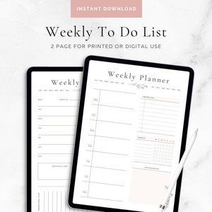 Wochenplaner Printable | Minimalistischer Floraler Tagesplan, Studienvorlage, Einkaufsliste, Terminplan-Checkliste | PDF Download A4, A5, Letter