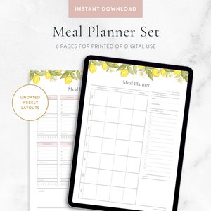 Weekly Meal Planner Printable | Daily Food Journal, Meal Prep Planner, Grocery List, Water Tracker | PDF Digital Download A4, US Letter