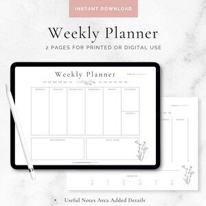 Weekly Planner Printable | Minimalist Floral Daily Journal, Study ...