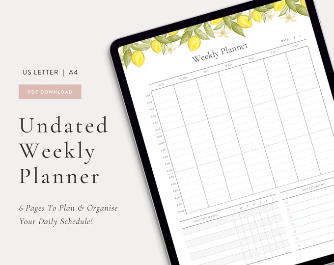 Weekly Planner Printable Minimalist Floral Daily Schedule, Study ...